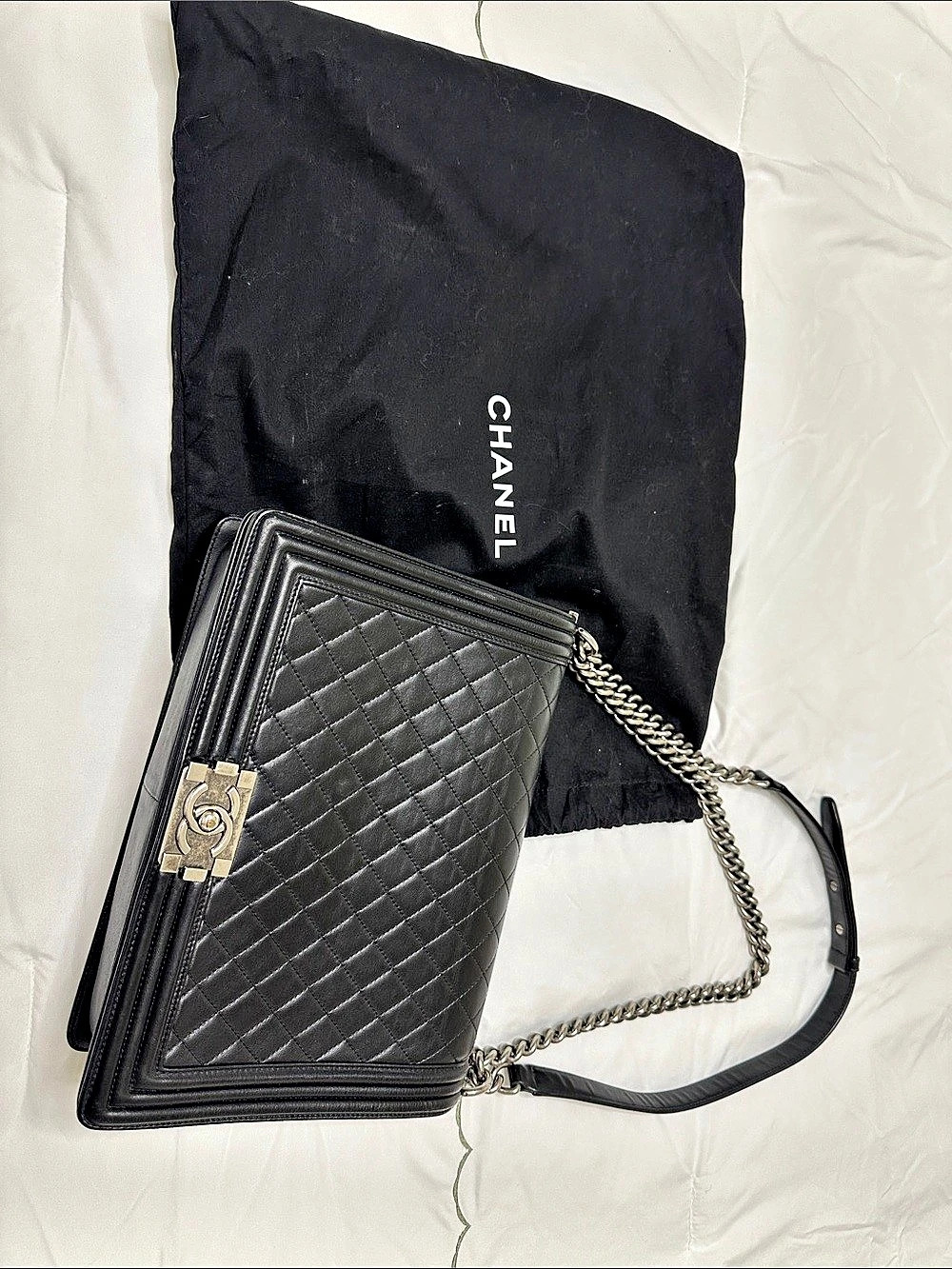 Chanel Boy Flap Bag Quilted Calfskin Large Black Shoulder Bag